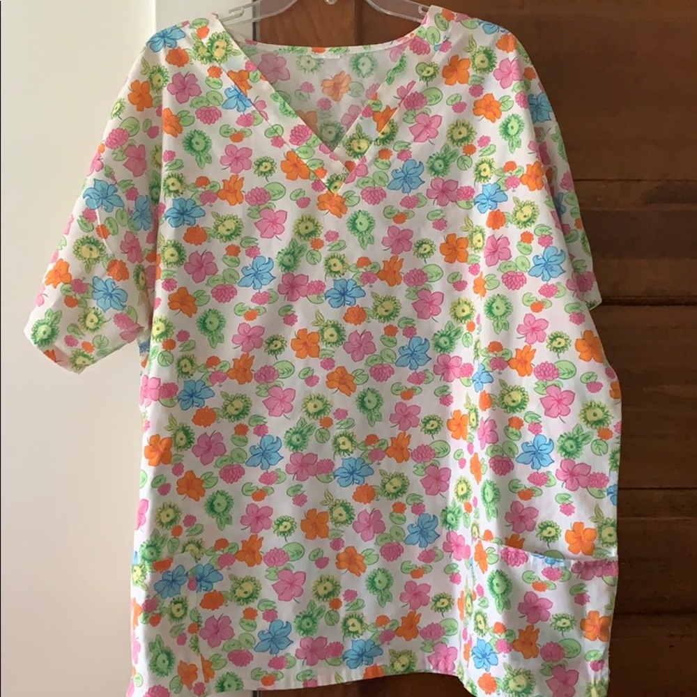 Women’s Pastel Floral Nursing Scrub Top